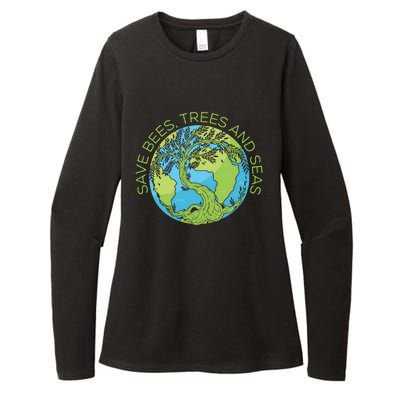 Global Warming Earth Day Save Bees Trees And Seas Great Gift Womens CVC Long Sleeve Shirt