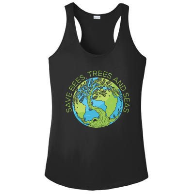 Global Warming Earth Day Save Bees Trees And Seas Great Gift Ladies PosiCharge Competitor Racerback Tank