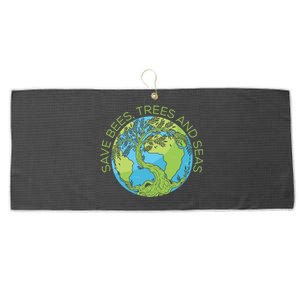 Global Warming Earth Day Save Bees Trees And Seas Great Gift Large Microfiber Waffle Golf Towel