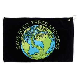 Global Warming Earth Day Save Bees Trees And Seas Great Gift Grommeted Golf Towel