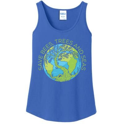 Global Warming Earth Day Save Bees Trees And Seas Great Gift Ladies Essential Tank