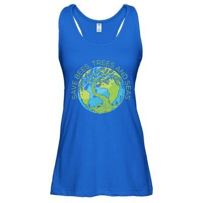 Global Warming Earth Day Save Bees Trees And Seas Great Gift Ladies Essential Flowy Tank