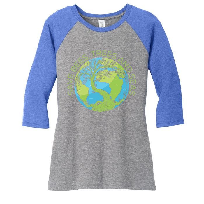 Global Warming Earth Day Save Bees Trees And Seas Great Gift Women's Tri-Blend 3/4-Sleeve Raglan Shirt