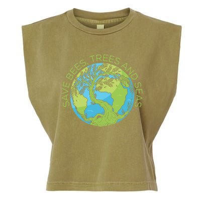 Global Warming Earth Day Save Bees Trees And Seas Great Gift Garment-Dyed Women's Muscle Tee