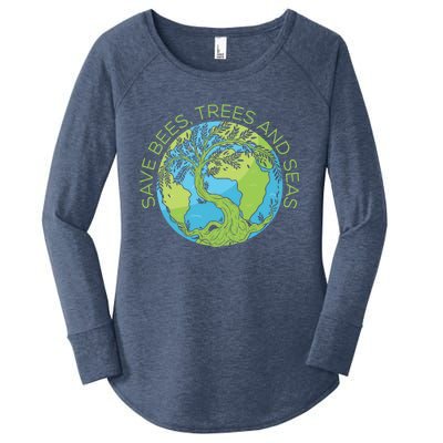 Global Warming Earth Day Save Bees Trees And Seas Great Gift Women's Perfect Tri Tunic Long Sleeve Shirt