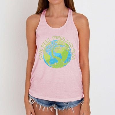 Global Warming Earth Day Save Bees Trees And Seas Great Gift Women's Knotted Racerback Tank