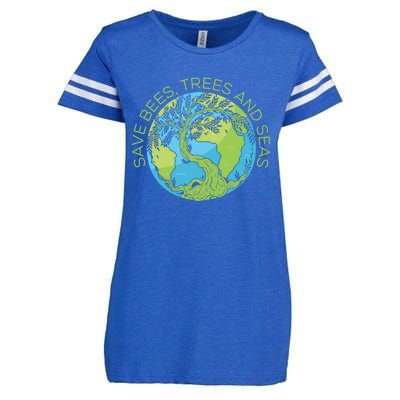 Global Warming Earth Day Save Bees Trees And Seas Great Gift Enza Ladies Jersey Football T-Shirt