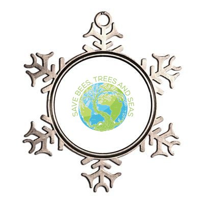 Global Warming Earth Day Save Bees Trees And Seas Great Gift Metallic Star Ornament