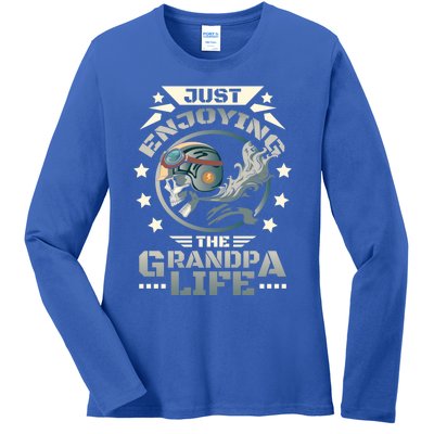 Grandpa With Funny Grandpa And Biker Grandpa With Motorcycle Gift Ladies Long Sleeve Shirt