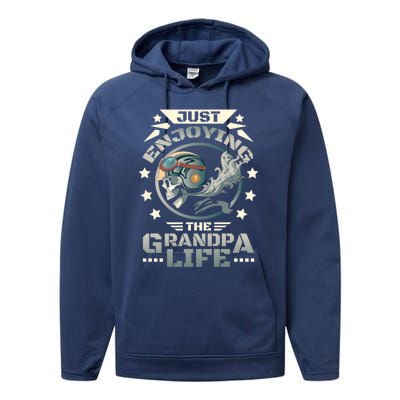 Grandpa With Funny Grandpa And Biker Grandpa With Motorcycle Gift Performance Fleece Hoodie