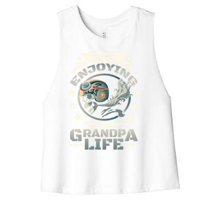 Grandpa With Funny Grandpa And Biker Grandpa With Motorcycle Gift Women's Racerback Cropped Tank