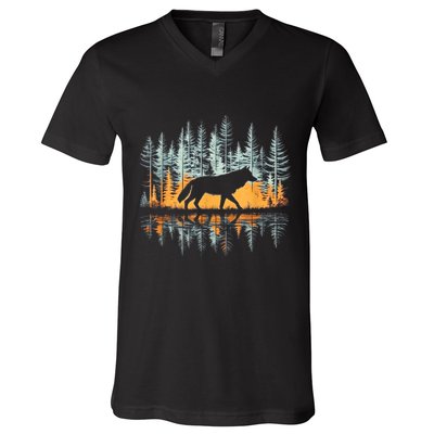 Graphic Wolf Forest Nature Wildlife Outdoor V-Neck T-Shirt