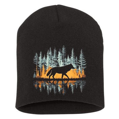Graphic Wolf Forest Nature Wildlife Outdoor Short Acrylic Beanie