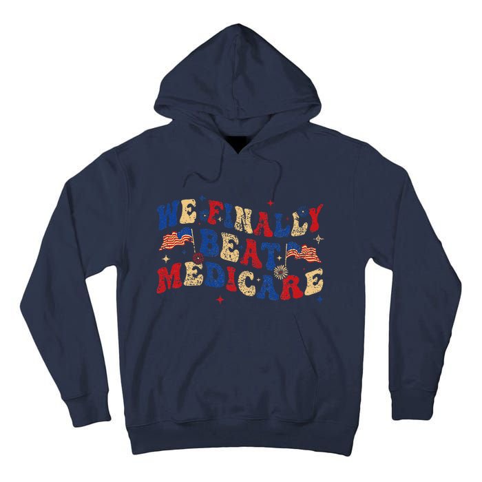 Groovy We Finally Beat Medicare Vintage Usa America Flag Tall Hoodie