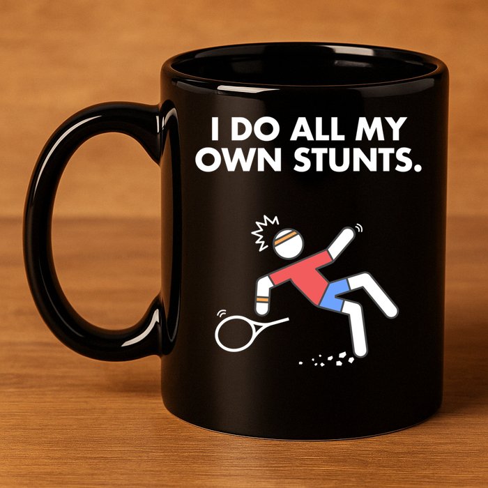 Get Well Funny Tennis Accident I Do My Own Stunts Gift 11oz C Handle Ceramic Mug