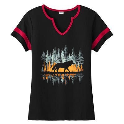 Graphic Wolf Forest Nature Wildlife Outdoor Ladies Halftime Notch Neck Tee