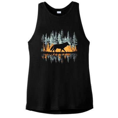 Graphic Wolf Forest Nature Wildlife Outdoor Ladies PosiCharge Tri-Blend Wicking Tank