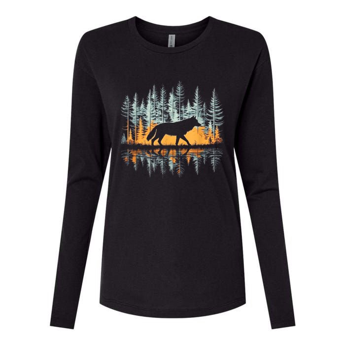 Graphic Wolf Forest Nature Wildlife Outdoor Womens Cotton Relaxed Long Sleeve T-Shirt