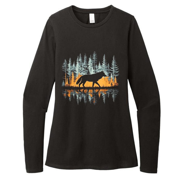 Graphic Wolf Forest Nature Wildlife Outdoor Womens CVC Long Sleeve Shirt