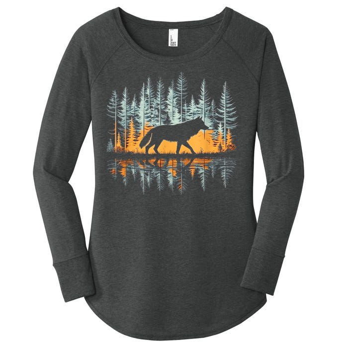 Graphic Wolf Forest Nature Wildlife Outdoor Women's Perfect Tri Tunic Long Sleeve Shirt