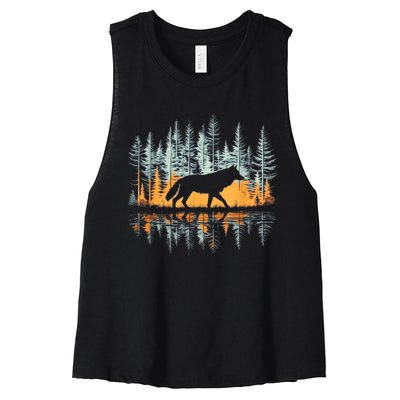 Graphic Wolf Forest Nature Wildlife Outdoor Women's Racerback Cropped Tank