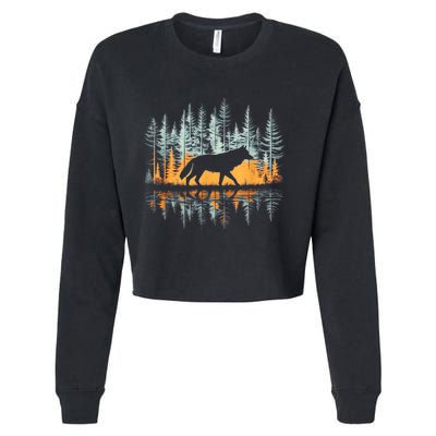 Graphic Wolf Forest Nature Wildlife Outdoor Cropped Pullover Crew