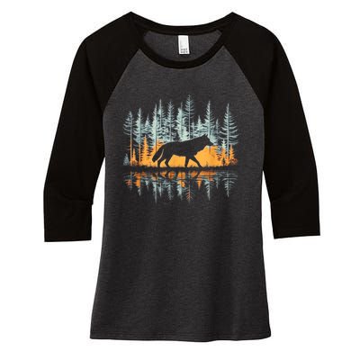 Graphic Wolf Forest Nature Wildlife Outdoor Women's Tri-Blend 3/4-Sleeve Raglan Shirt