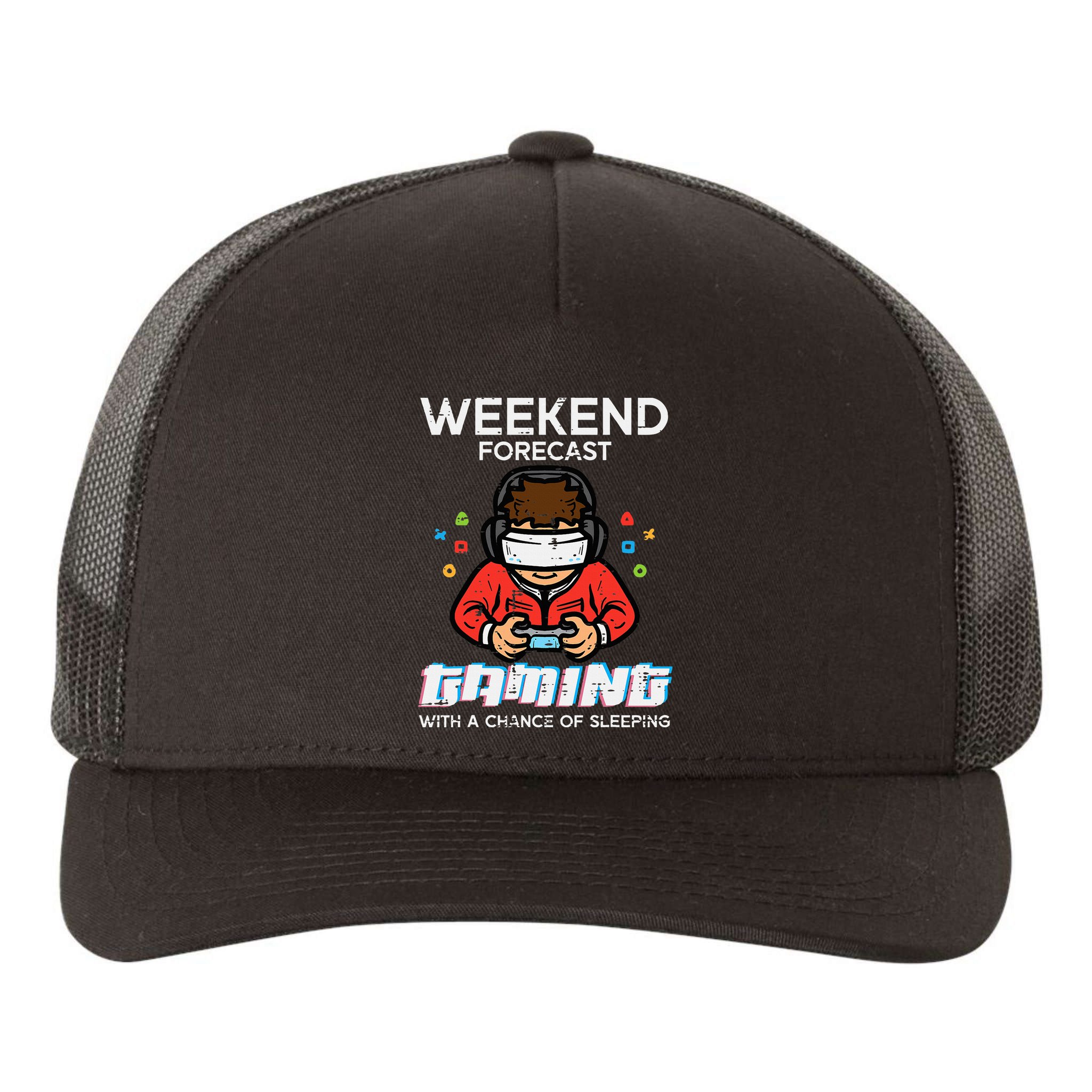 Gamer Weekend Forecast Gaming Sleeping Yupoong Adult 5-Panel Trucker Hat