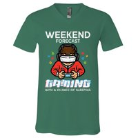 Gamer Weekend Forecast Gaming Sleeping V-Neck T-Shirt
