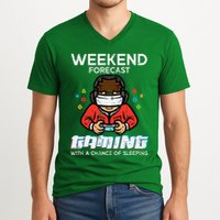 Gamer Weekend Forecast Gaming Sleeping V-Neck T-Shirt