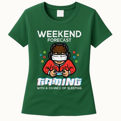 Gamer Weekend Forecast Gaming Sleeping Womens T-Shirt