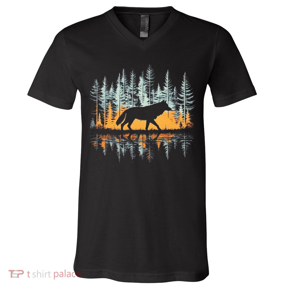 Graphic Wolf Forest Nature Wildlife Outdoor V-Neck T-Shirt