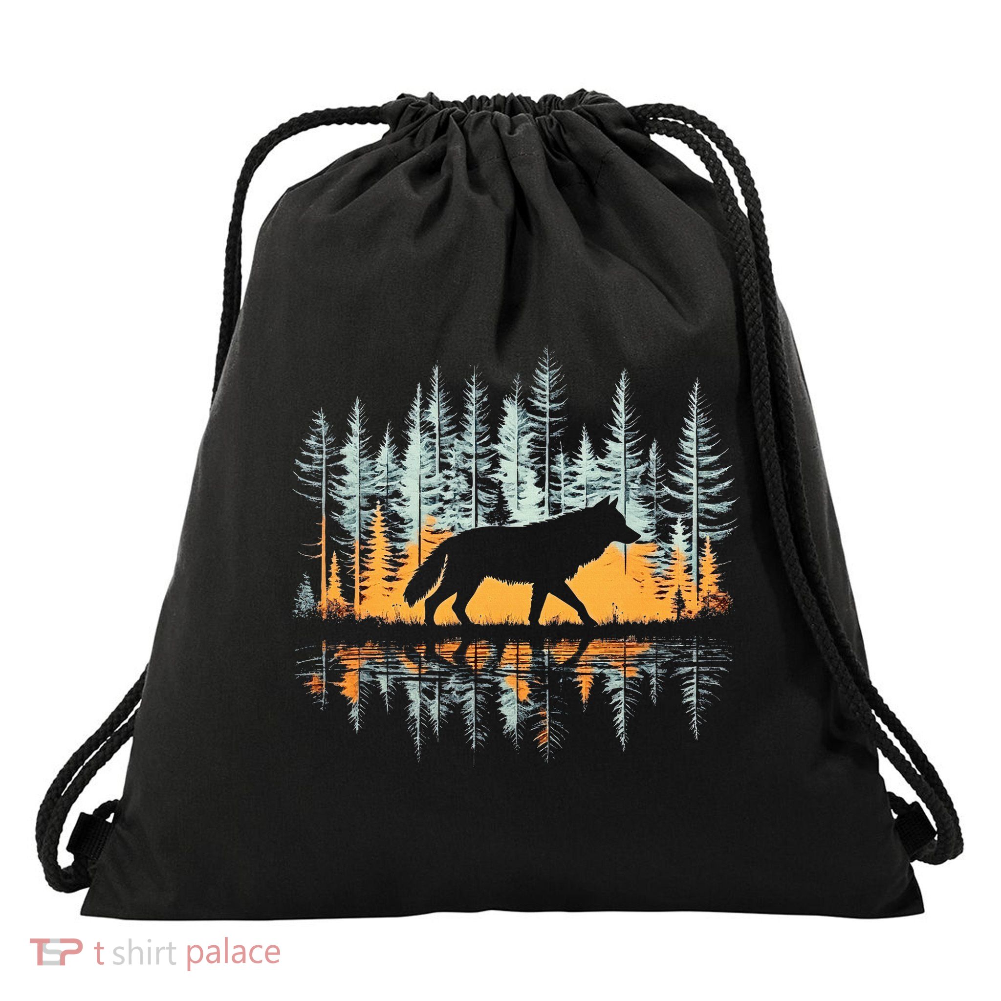Graphic Wolf Forest Nature Wildlife Outdoor Drawstring Bag