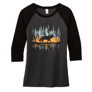 Graphic Wolf Forest Nature Wildlife Outdoor Women's Tri-Blend 3/4-Sleeve Raglan Shirt