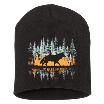 Graphic Wolf Forest Nature Wildlife Outdoor Short Acrylic Beanie