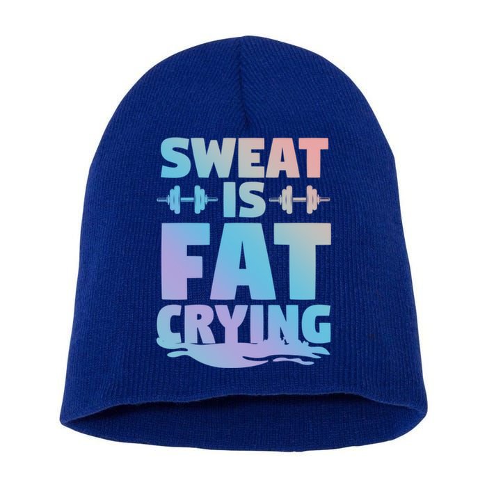 Gym Workout Fitness Exercise Coach Sweat Is Fat Crying Funny Gift Short Acrylic Beanie