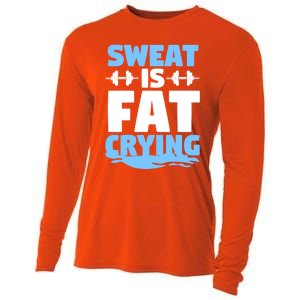 Gym Workout Fitness Exercise Coach Sweat Is Fat Crying Gift Cooling Performance Long Sleeve Crew