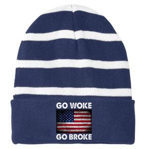 Go Woke Go Broke Striped Beanie with Solid Band