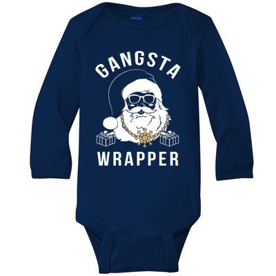 Gangsta Wrapper Gangster Santa Funny Christmas Gift Baby Long Sleeve Bodysuit