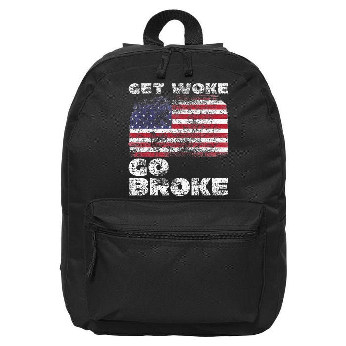 Get Woke Go Broke Funny Anti Woke Cancel Culture Joke 16 in Basic Backpack