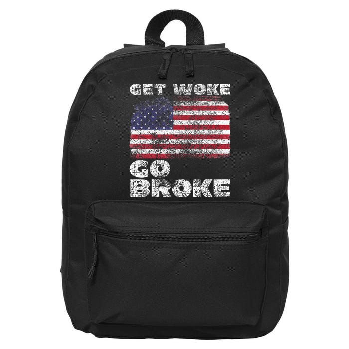 Get Woke Go Broke Funny Anti Woke Cancel Culture Joke 16 in Basic Backpack