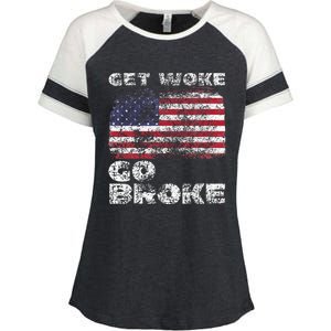 Get Woke Go Broke Funny Anti Woke Cancel Culture Joke Enza Ladies Jersey Colorblock Tee