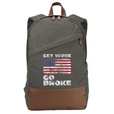 Get Woke Go Broke Funny Anti Woke Cancel Culture Joke Cotton Canvas Backpack