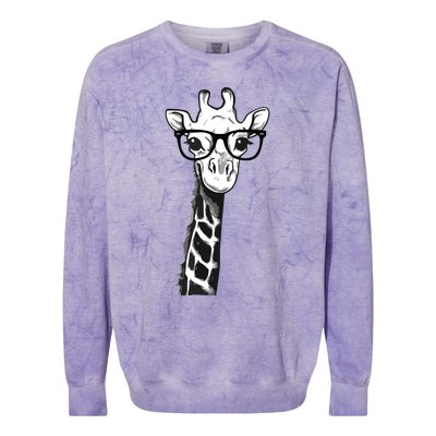 Giraffe With Glasses Gift For Zoo Animal Lovers Colorblast Crewneck Sweatshirt