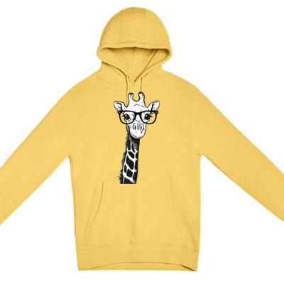 Giraffe With Glasses Gift For Zoo Animal Lovers Premium Pullover Hoodie