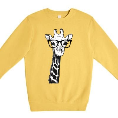 Giraffe With Glasses Gift For Zoo Animal Lovers Premium Crewneck Sweatshirt