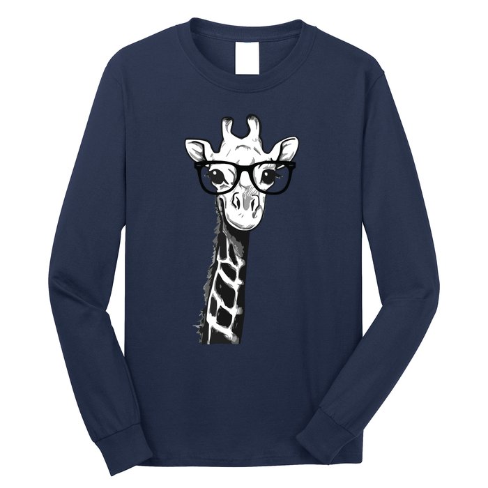 Giraffe With Glasses Gift For Zoo Animal Lovers Long Sleeve Shirt