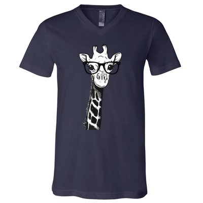 Giraffe With Glasses Gift For Zoo Animal Lovers V-Neck T-Shirt