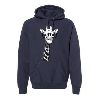 Giraffe With Glasses Gift For Zoo Animal Lovers Premium Hoodie