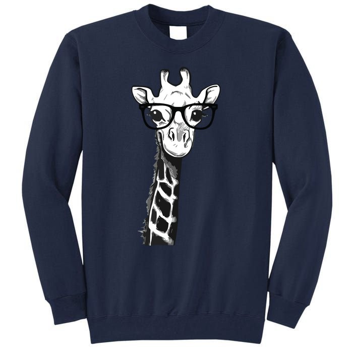 Giraffe With Glasses Gift For Zoo Animal Lovers Tall Sweatshirt